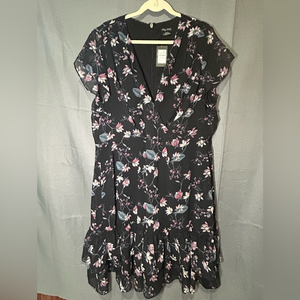 City Chic Black Chiffon Floral Dress